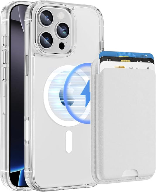 Ntwinro Magnetic for iPhone 16 Pro Max Clear Case (Compatible with MagSafe) with White Detachable Wallet & Card Holder for 3 Cards [RFID Blocking] Military Grade Protective Slim Phone Cover