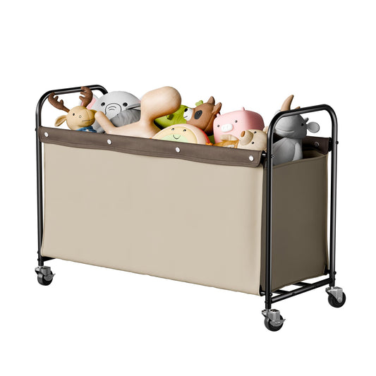 StorageWorks Toy Box with Wheels for Kids, 135L Large Toy Storage Chest and Organizer, 23" Metal Toybox with 360° Swivel Wheels for Bedroom, Kids Room, Stuffed Animal Storage, Light Khaki