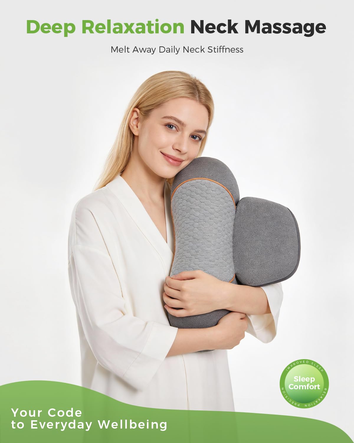 swancode 3-in-1 Neck Massager Pillow for Pain Relief Deep Tissue with Heat, Cordless & Rechargeable Massager with Traction for Neck Hump & Shoulder Comfort, Memory Foam Pillow