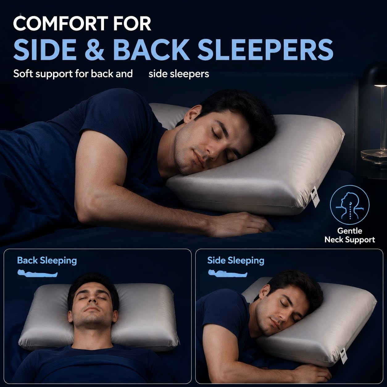 ASRIO Cooling Wave Silicone Pillow for Side Sleepers, 4.72 Inch Height Ergonomic Bed Pillow with Breathable Washable High Resilience Core, Medium Firm Support,Queen Size