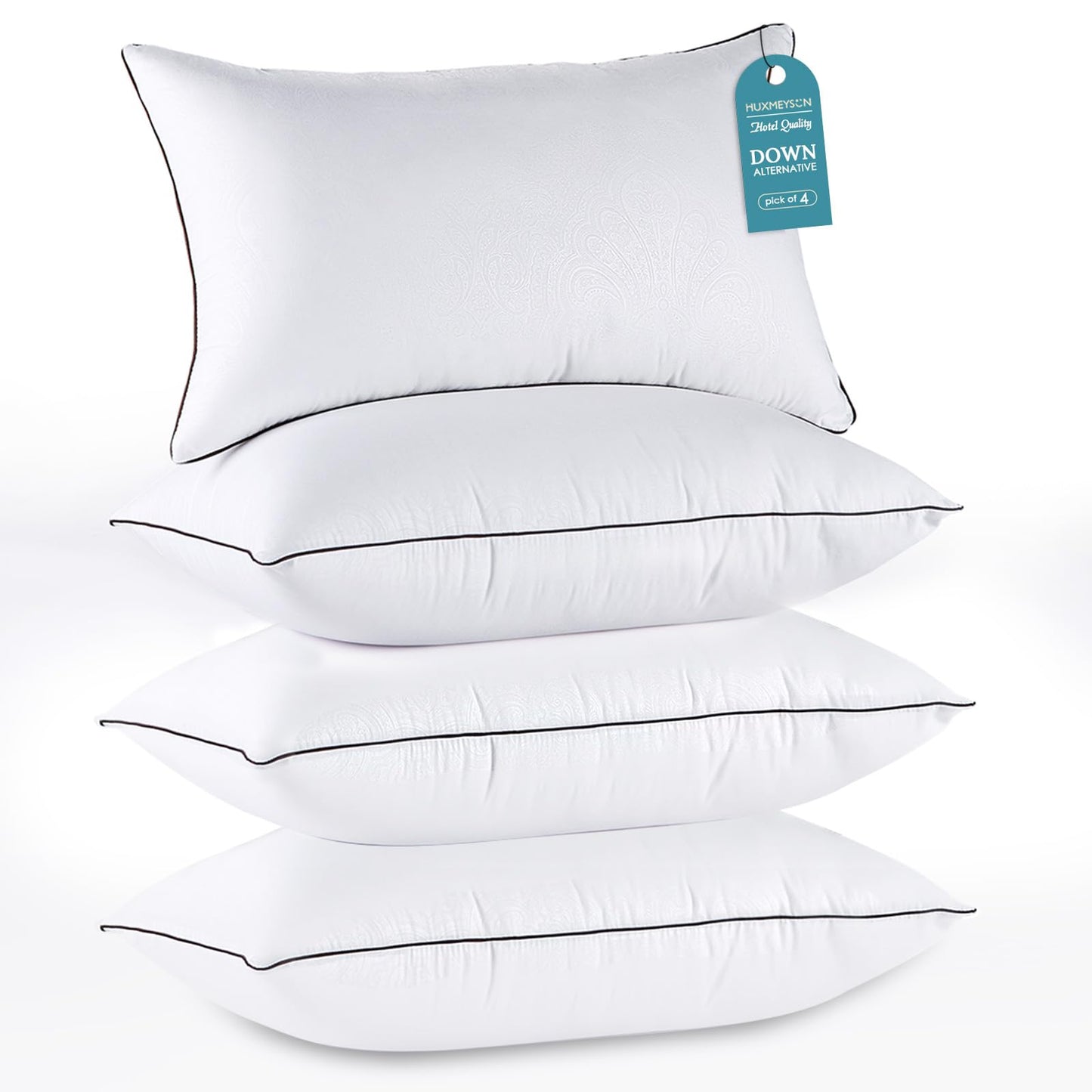 HUXMEYSON King Size Pillows Set of 4, Luxury Hotel Bed Pillows Set with Down Alternative Filling for Side and Back Sleepers