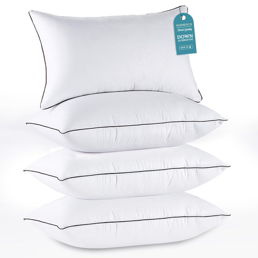 HUXMEYSON King Size Pillows Set of 4, Luxury Hotel Bed Pillows Set with Down Alternative Filling for Side and Back Sleepers