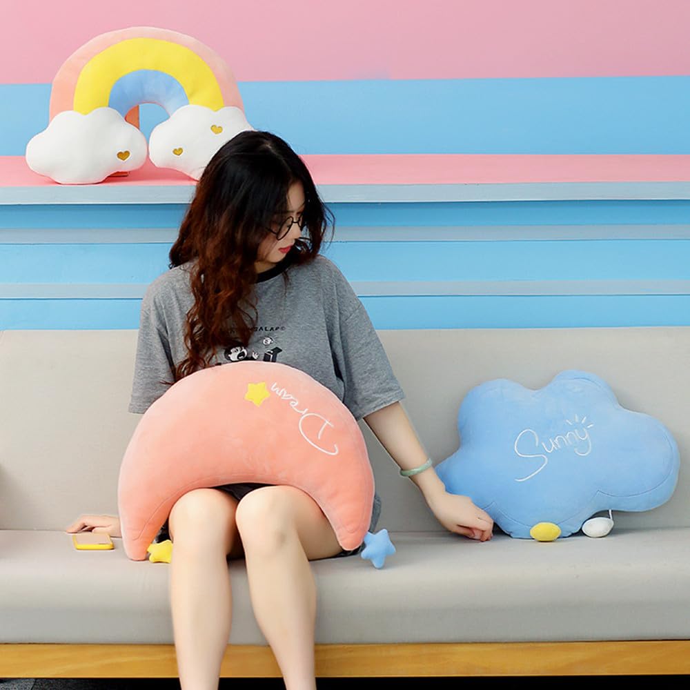 NatureMan Moon Rainbow Cloud Pillow Cushion, Soft Plush Cloud Shaped Pillow Stuffed Rainbow and Moon Nursery Decor,Bedside Sofa Sleeping Pillow, Kids Cute Candy Color Cushion