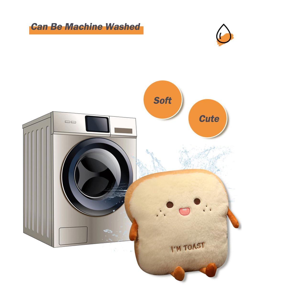 Goylmc Toast Bread Plush Pillow, Bread Stuffed Pillow,Food Plush Pillow with Hand Pocket Great Gift Choice for Kids Adults (15.7 * 13.7 in,Cute)