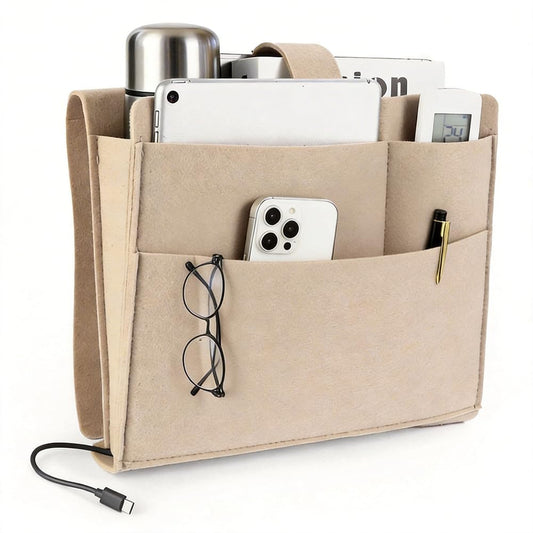 ORIMIDA Felt Bedside Caddy, Large Bed Storage Organizer Hanging Bag Holder with Cord Slit,Magazine Book Phone and Remote Caddy for Bed Home Dorm Sofa,Bedside Pouch