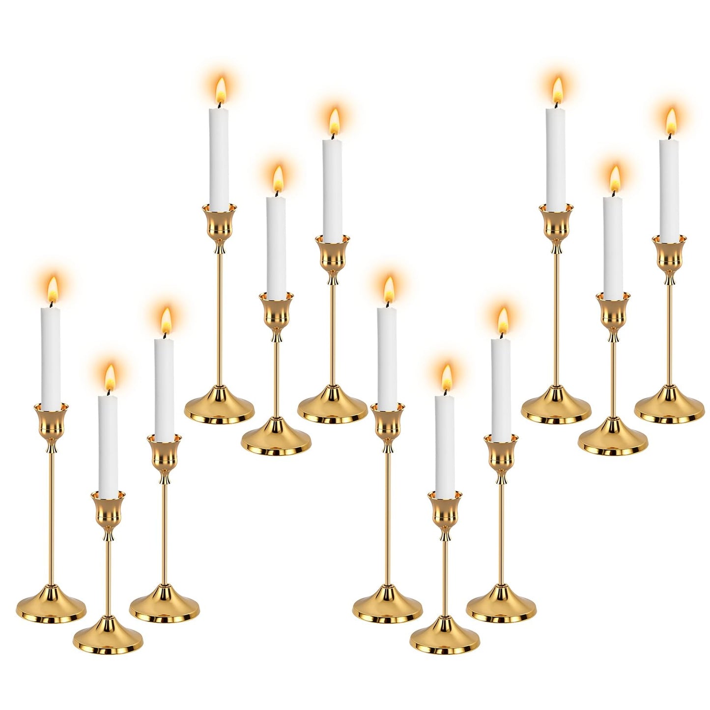 12pcs Gold Candle Holders, Candlestick Holders Taper Candle Holders for Pillar Candles Sticks Holder Decor Halloween Christmas Decorations Candle Candelabros para Centros de Mesa