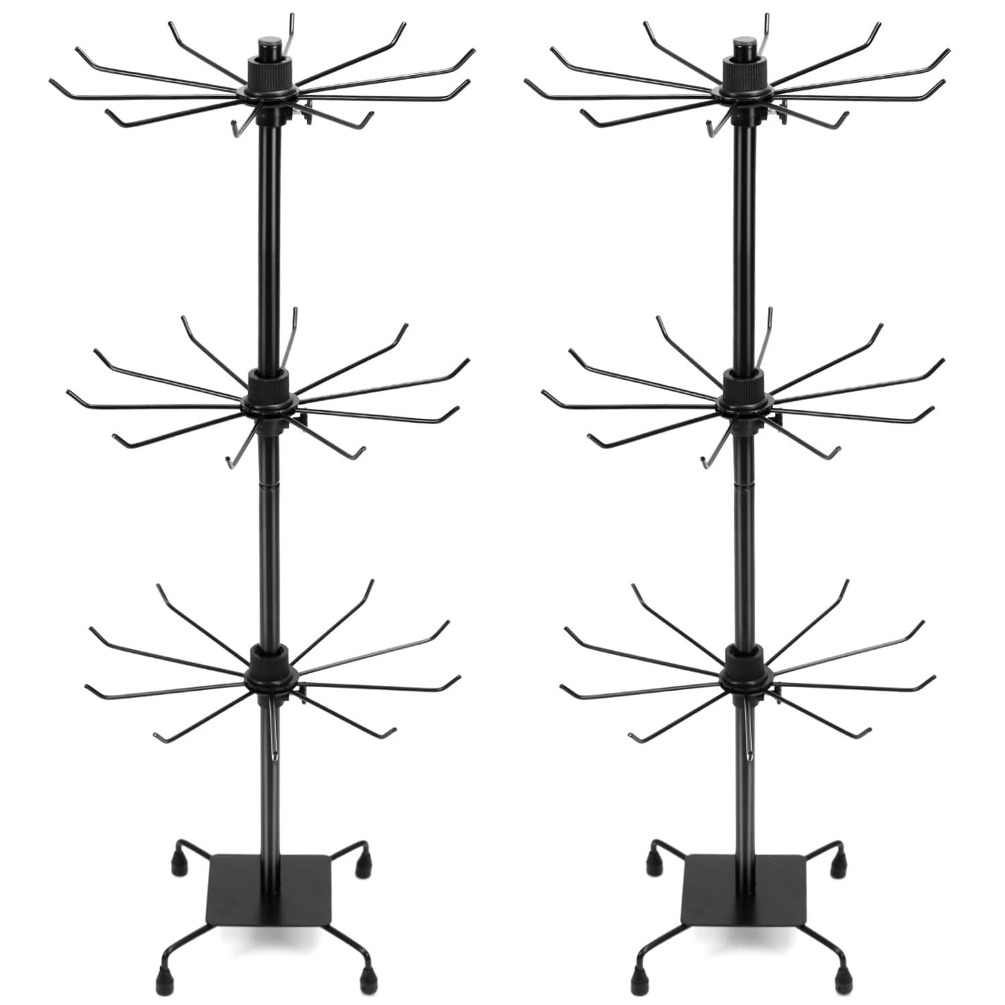QWORK 3-Tier Rotating Metal Jewelry Display Stand – 2 Sets Adjustable Tabletop Holder for Necklace, Earring & Key Ring