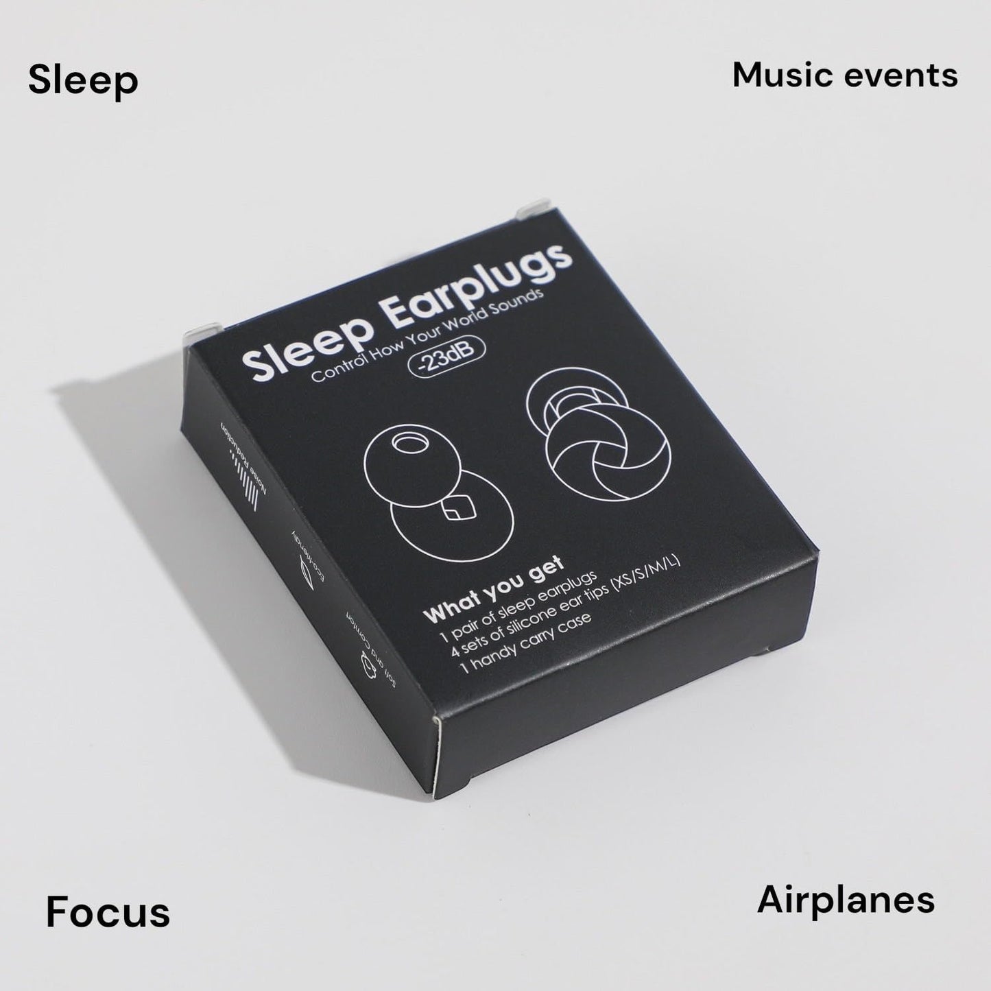 Ear Plugs for Sleeping 23dB Noise Reduction for Concerts, Focus, Travel Soft Reusable Silicone Ear Plugs for Side Sleepers with 4 Ear Tips Case Black