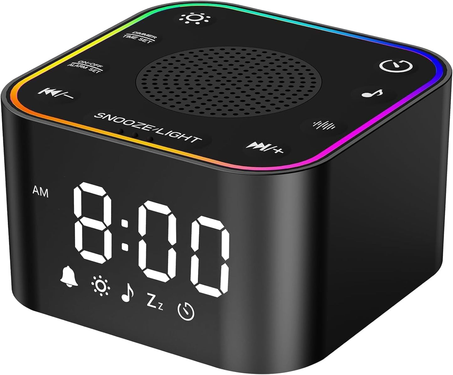 2-in-1 Sound Machine & Alarm Clock: 30 Non-Looping White Noise & Nature Sounds for Fall Asleep Faster, 7 Gentle Wake-Up Alarms - Compact 10oz for Bedroom, Baby Nursery & Travel