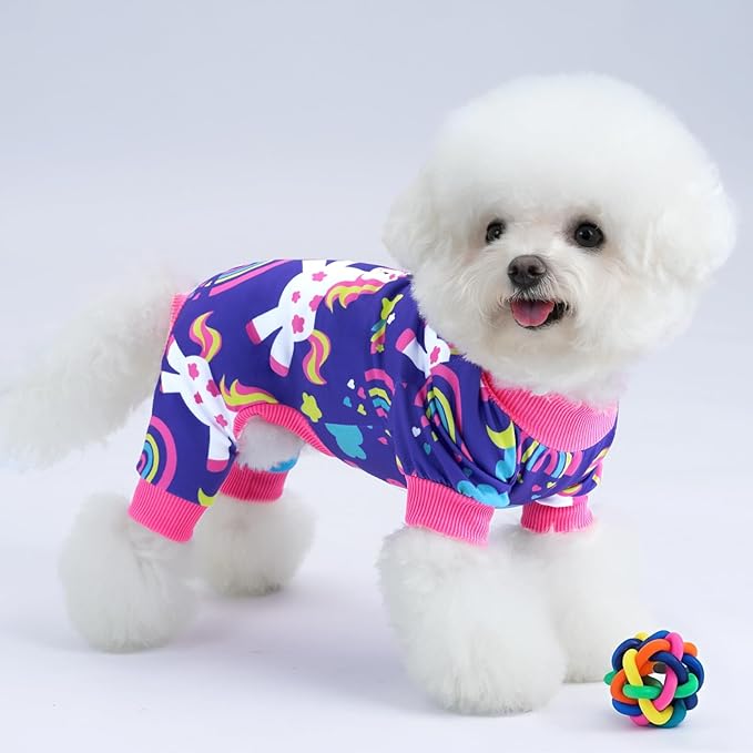 XPUDAC 4 Pieces Dog Pajamas Stretchy Dog Pjs Soft Cute Doggie Clothes for Small Medium Dogs Boy Girl Cats Pet Outfits, Small