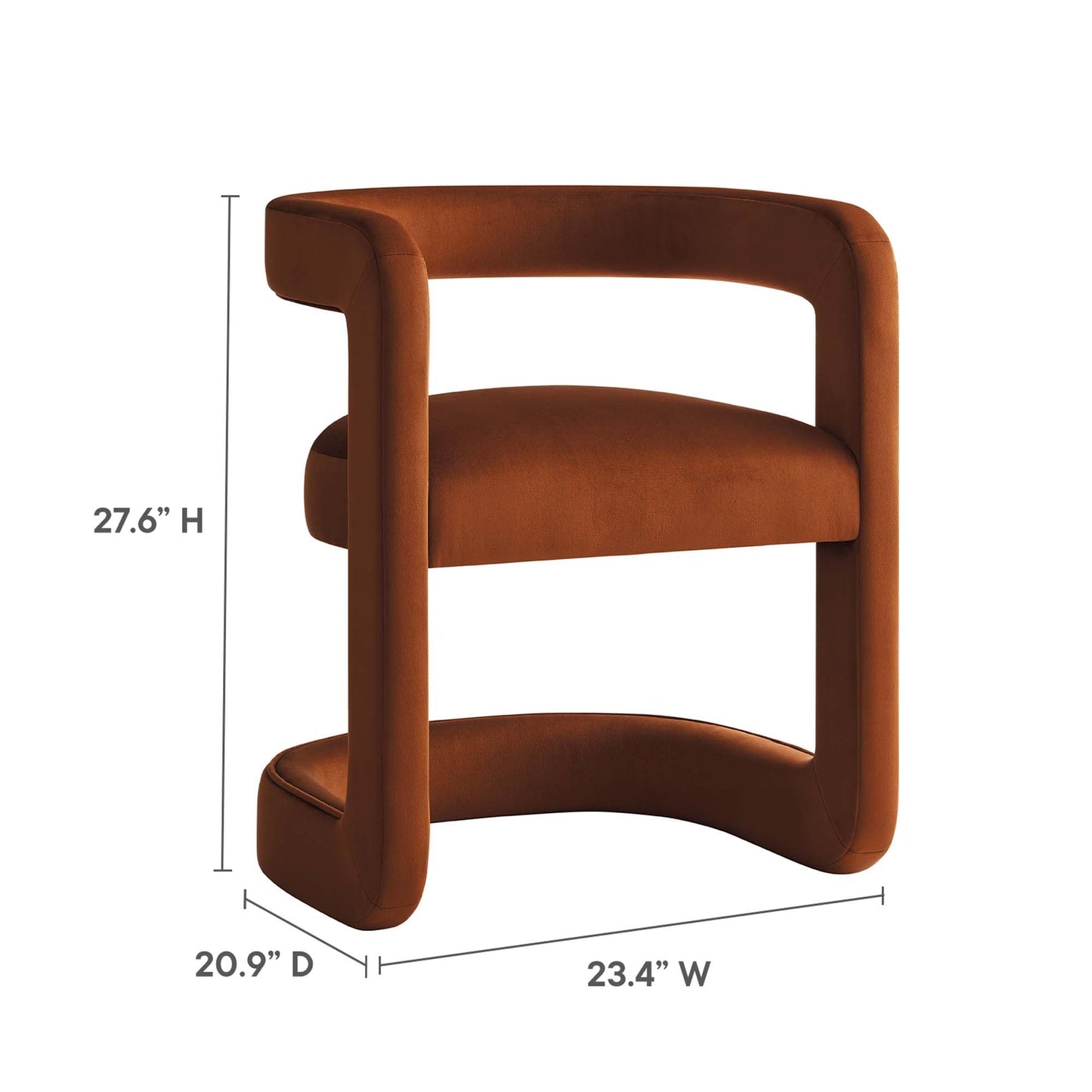Modway Winslow Stain-Resistant Performance Velvet Dining Chair in Rust - Open Back Barrel Armchair - Upholstered Dining Chair - Cozy Reading Chair or Velvet Vanity Chair