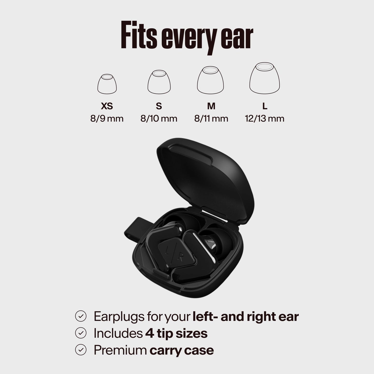 Alpine Tune Earplugs, Concert Ear Plugs for Noise Reduction, High Fidelity Music Quality, 19dB Hearing Protection with Crystal Clear Sound, Incl. 4 Sizes, for Parties, Raves, Festivals & Clubs, Black