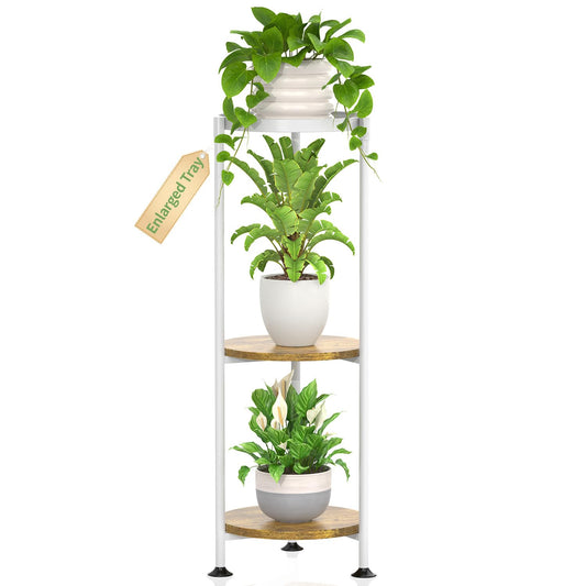 KMOTASUO 3 Tier White Plant Stand Indoor for Large Tall Heavy Duty Planter, Multiple Sturdy Metal Flower Corner Rack for Narrow House Floor, Iron Vertical Level Round Orchi Holder Organizer, Modern