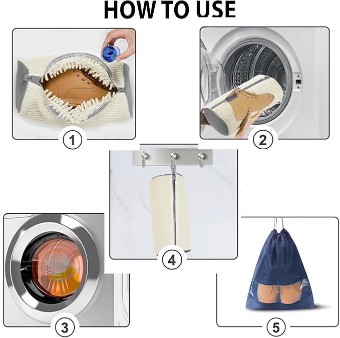 2Pcs Shoe Washing Machine Bag, Durable Laundry Shoe Bag for Washing Machine, Fluffy Fibers 360° Cleaning, Includes Liquid Shoe Brush & Travel Dust Bag, Ideal for Sneakers & Gym Shoes (White)