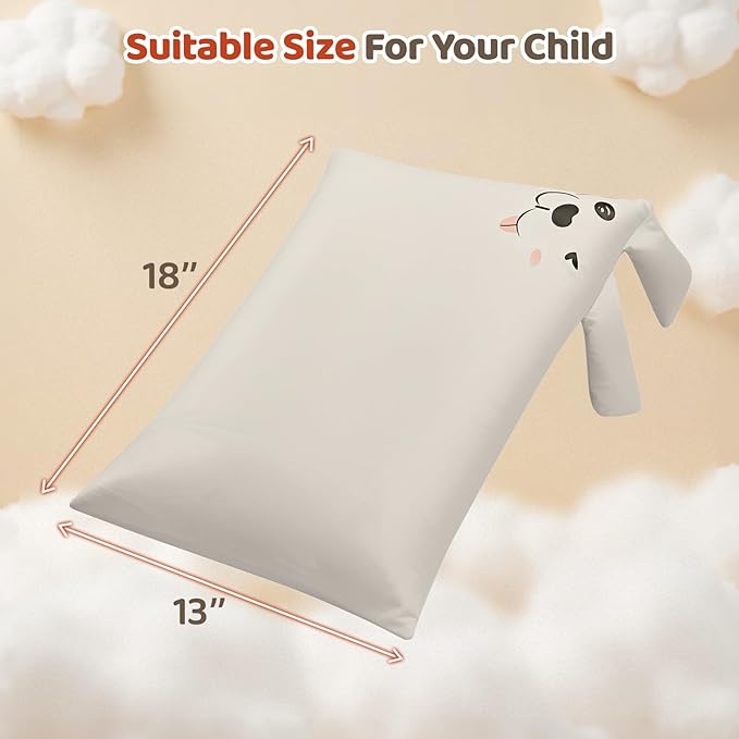 LOFE Organic Pillow with Cartoon Pillowcase -13x18 Adjustable Youth Pillow with Baffle Box, Kids Plilows with Cute Shell, Machine Washable, Perfect for Christmas, New Year's Day and Easter Gifts