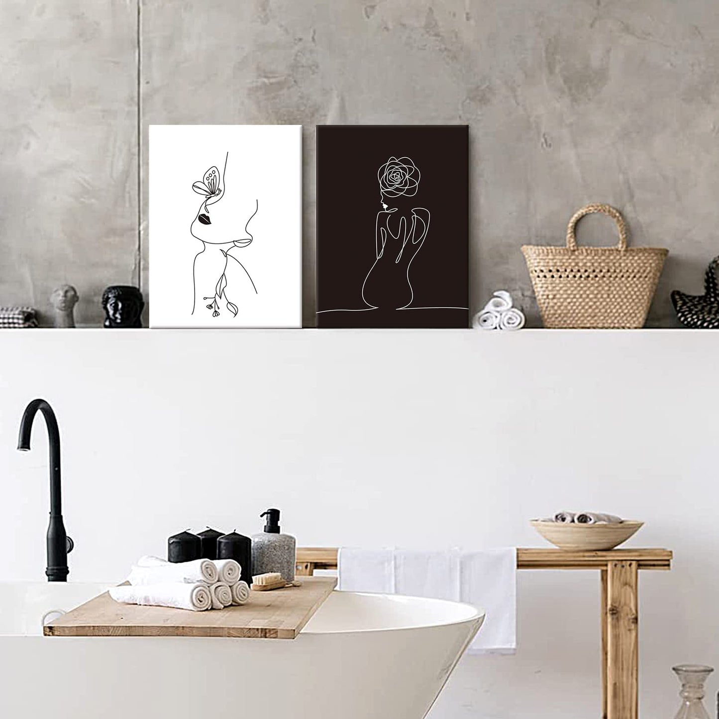 Chadow Artwork Minimalist Line Art Prints Set of 3 Abstract Women Faces Flower Wall Art Black and White Line Drawing Painting Modern Aesthetic Poster for Girls Bedroom Bathroom Living Room Decor