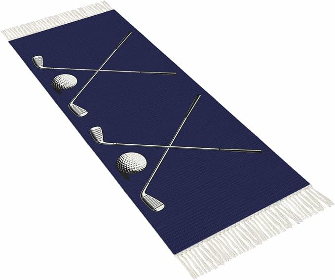 Navy Blue Hallway Runner Rug 2X6 Ft Kitchen Carpet, Washable Woven Sports Golf Ball Throw Carpet with Tassel, Non-Shedding Modern Minimalist Art Bedroom Laundry Rugs