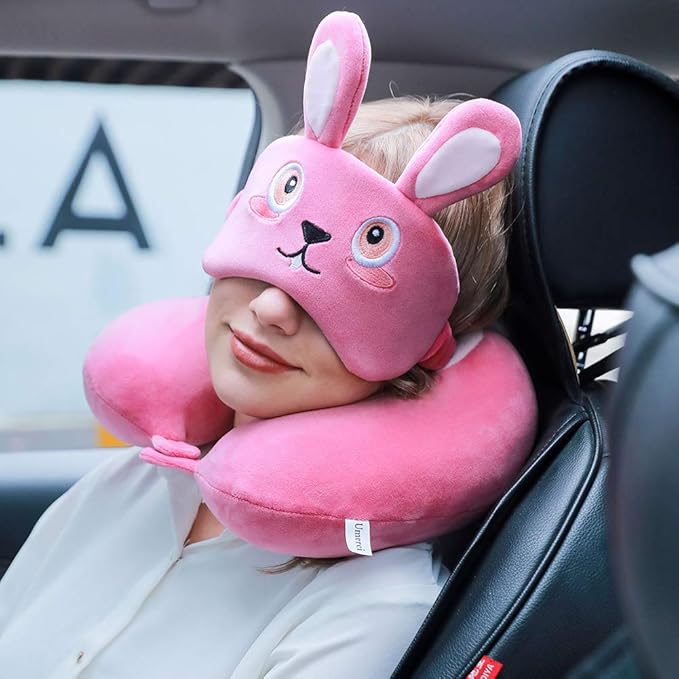 Umerci Travel Pillow, Memory Foam Neck Pillow with 360-Degree Head Support Comfortable Airplane Pillow with Storage Bag Lightweight Traveling Pillow for Sleeping, Car, Train, Bus and Home Use (Bunny)