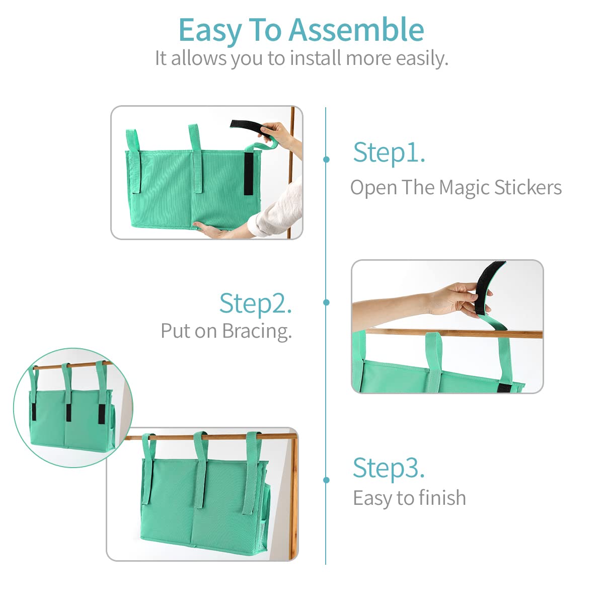 Bseash Bunk Bed Organizer, Bedside Caddy Hanging Bed Organizer Storage Bag 8 Pockets, for College Dorm Rooms Bed, Hospital Bed, Baby Bed Rails, 600D Oxford Cloth (Light Green)