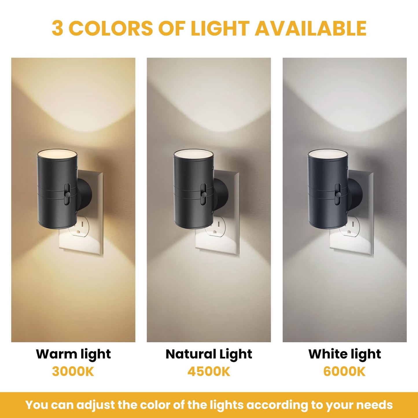 JIURUN LED Night Light Plug in, Modern Night Lights Plug into Wall, Dusk to Dawn Sensor, Soft White 3000K, 0-80LM Adjustable Brightness, for Hallway Bedroom Stairway, 2 Pack