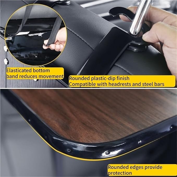 Folding Wood Car Back Seat Food Tray Table, Multi-Functional Car Seat desk for Eating, Working, Writing, Traveling(Brown)