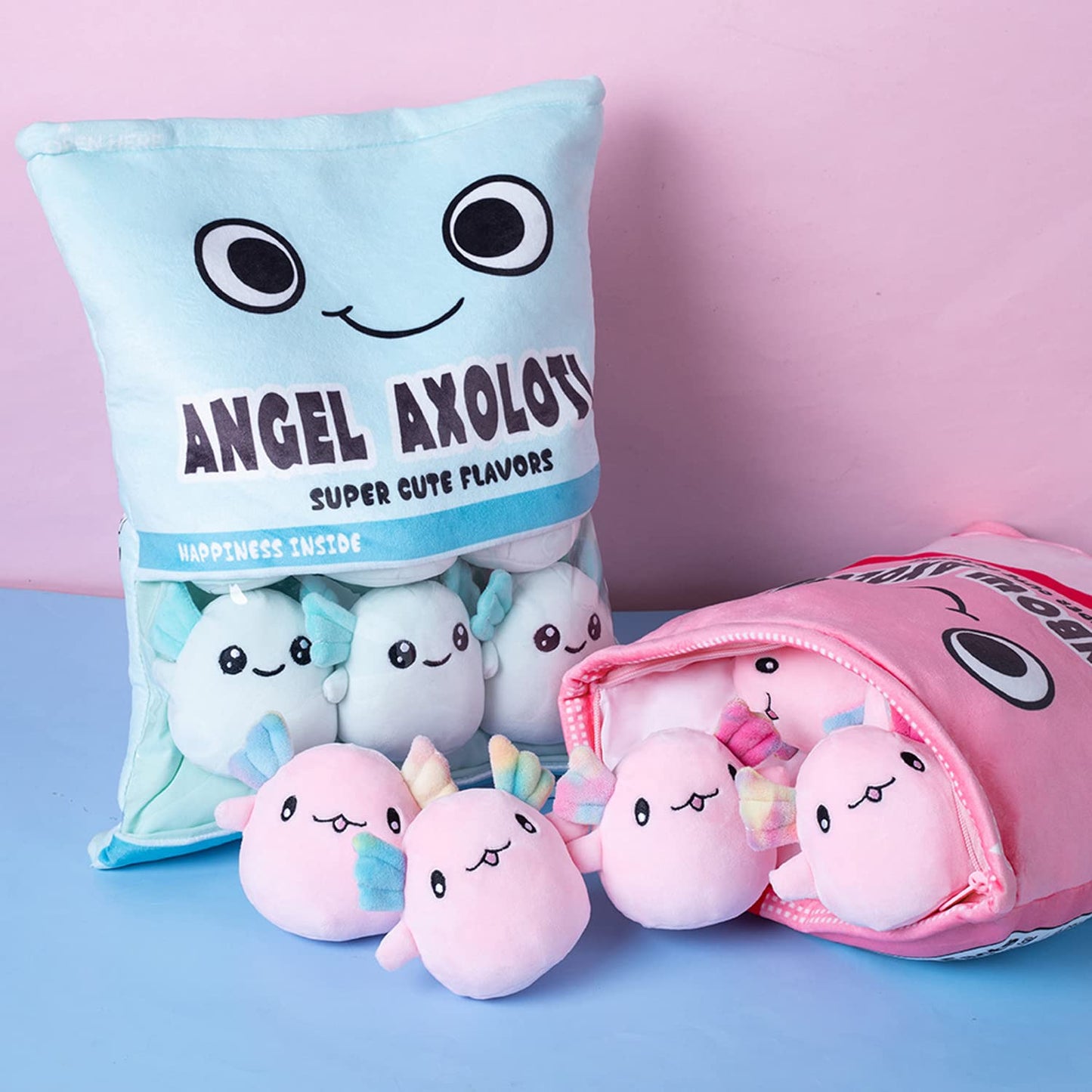 Nenalayo Plushies Doll a Bag of Axolotl Plush Toy Stuffed Soft Snack Pillow Plush Toy for Birthday Gift, Stuffed Toy Game Pillow Cushion Gift for Kids (Blue 6 Balls)