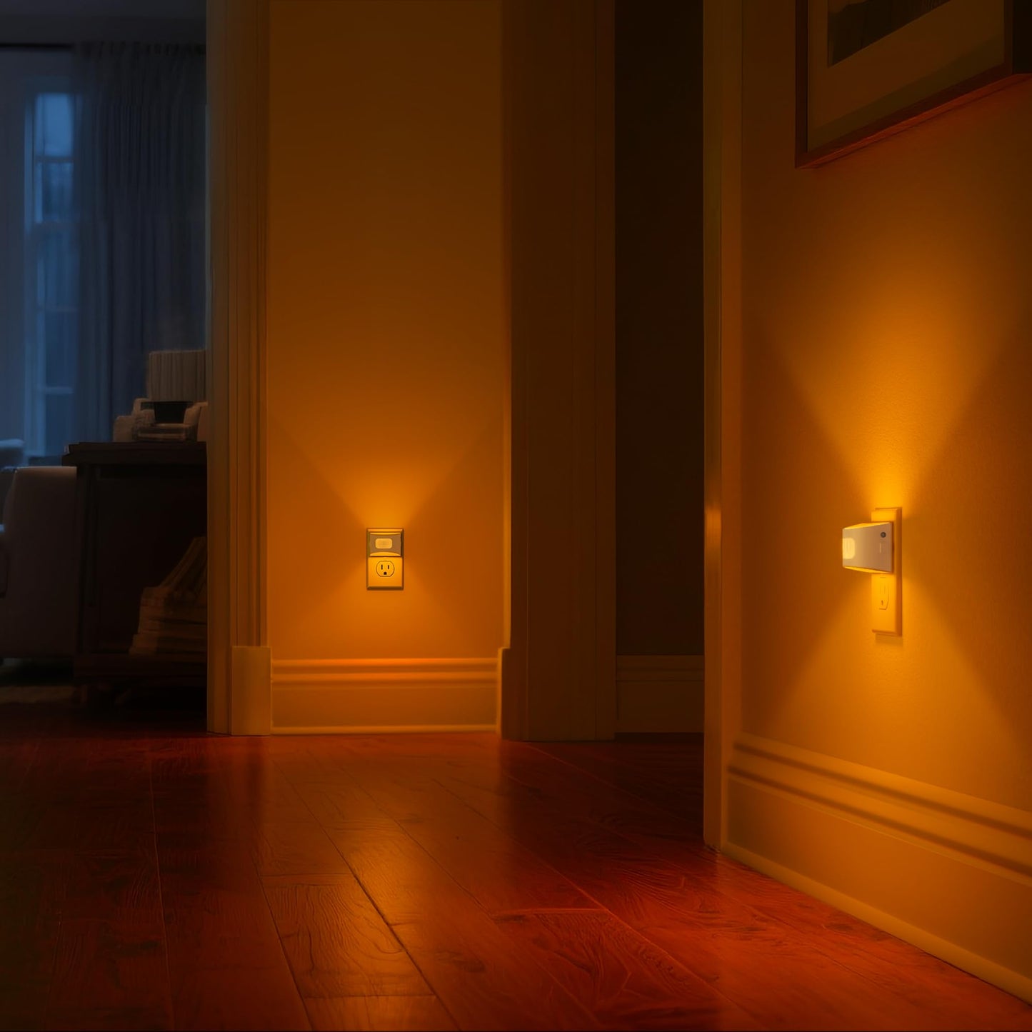 DORESshop LED Night Light[2 Pack], Night Lights Plug into Wall, Dimmable Plug in Night Light with Motion Sensor, Dusk to Dawn Sensor, Nightlights for Adults, Bedroom, Bathroom, Amber, White Cover