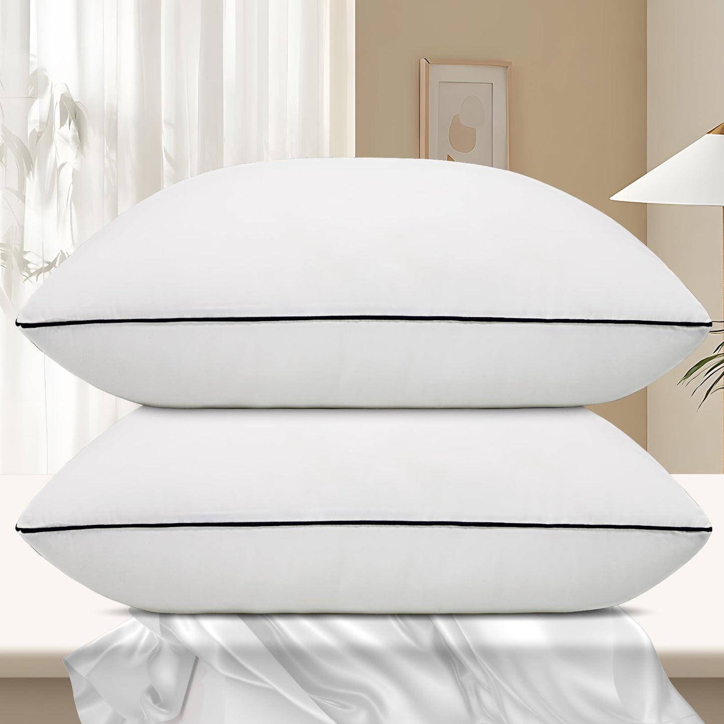 Vorouhals Hotel Collection Bed Pillows for Sleeping 2 Pack Standard Size Cooling Pillows Set of 2 for Back, Stomach or Side Sleepers, Super Soft Down Alternative Microfiber Filled Pillows
