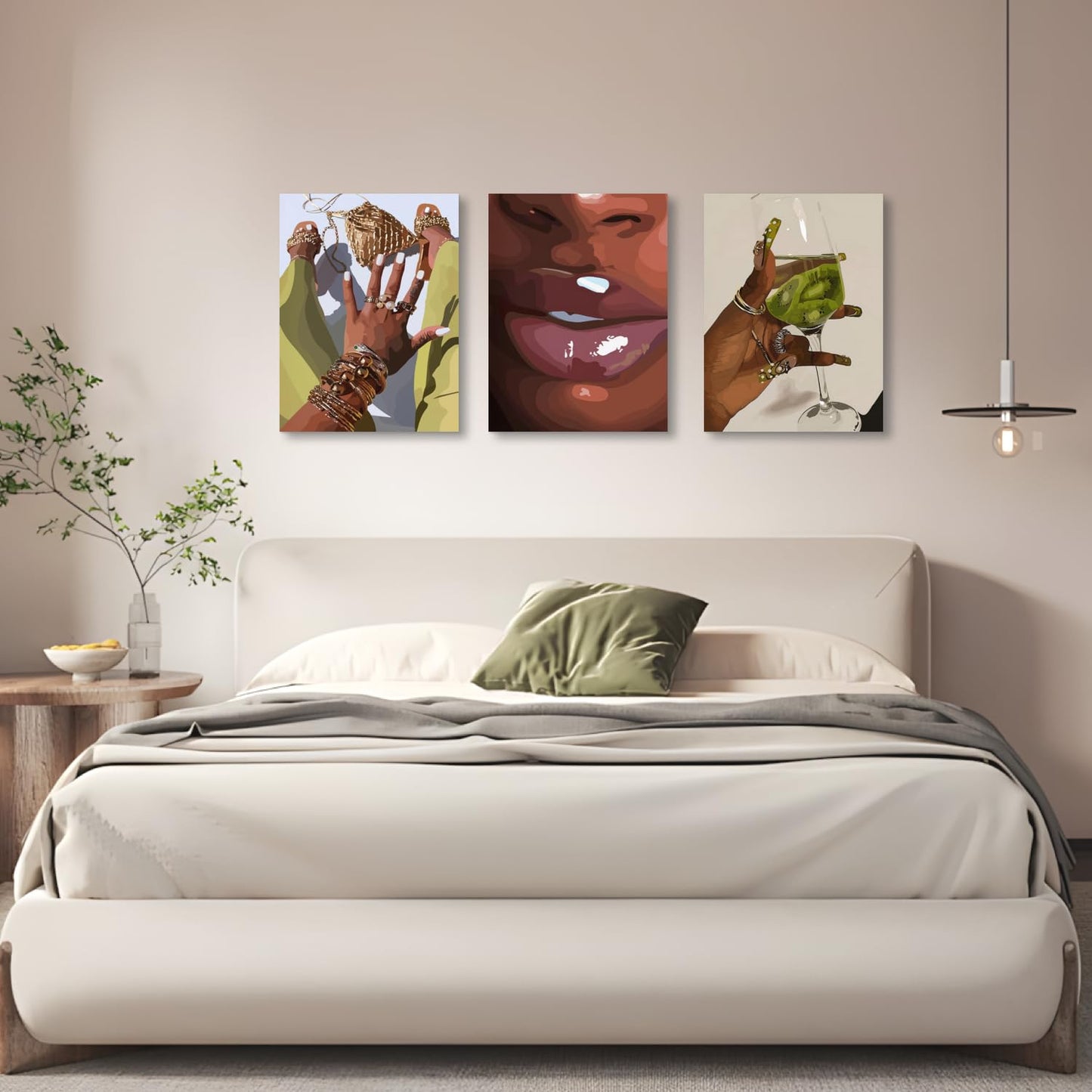 Hianan Black Girl Canvas Wall Art Set of 3, Framed African American Woman Wall Decor, Fashion Black Women Poster Prints, Abstract Black Girl Aesthetic Pictures for Living Room Bedroom 12"x16"