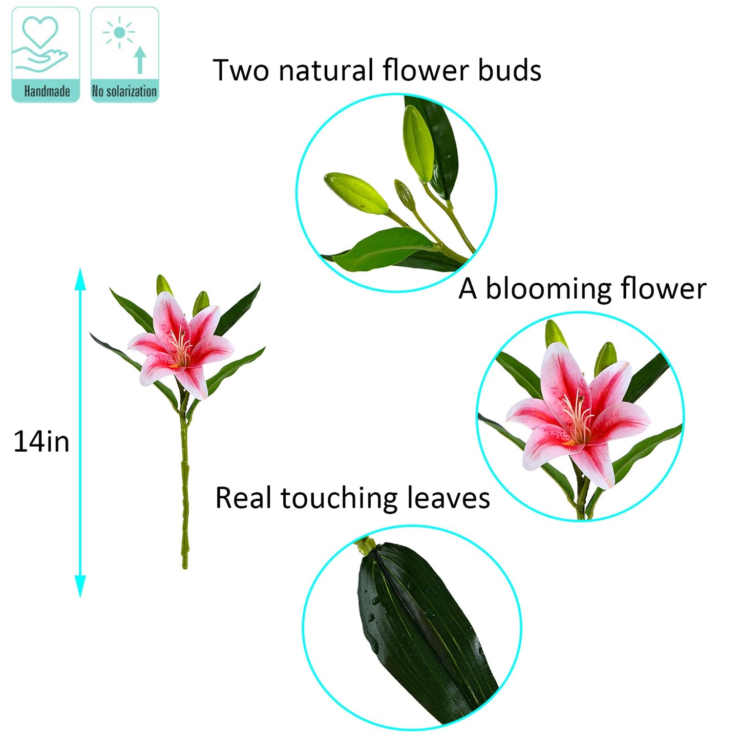 Kimura's Cabin 6Pcs Tiger Lily Artificial Flowers Real Touch Fake Lilies with Stems Faux Lilies Bouquet for Wedding Floral Arrangements Easter Home Table Centerpiece Office Decor(Pink
