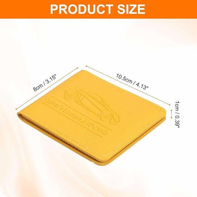 HARFINGTON Car Registration and Insurance Holder PU Leather Vehicle Glove Box Organizer Storage Accessories Car ID Holder with 6 Pockets for License ID Card Bank Card Documents, Yellow