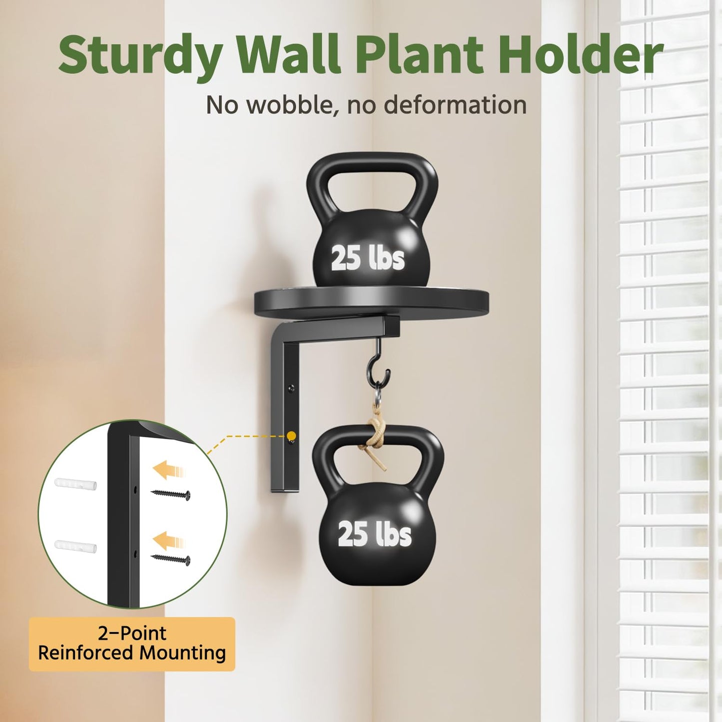 LASZOLA Plant Hangers Holder Wall Mounted Indoor, Metal Window Plant Shelves, 2Pcs Modern Floating Flower Display Stand with 2 Hooks for Outdoor Kitchen Bathroom Decor, Black