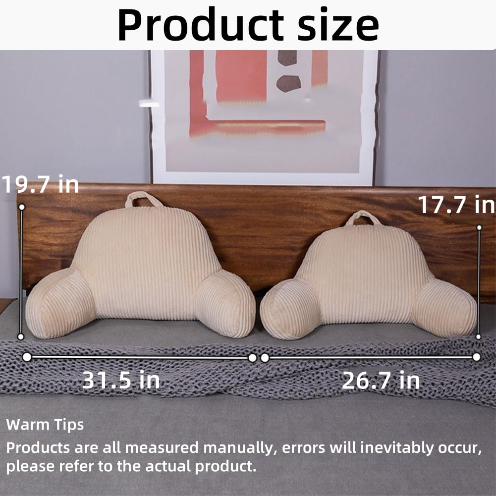 GPPYMX Reading Pillow for Bed Sitting Up,Flannel Back Pillow for Bed Sitting up with Arms and Pockets & Washable Cover,Soft Back Support (Blue, 31.5x19.7 in)