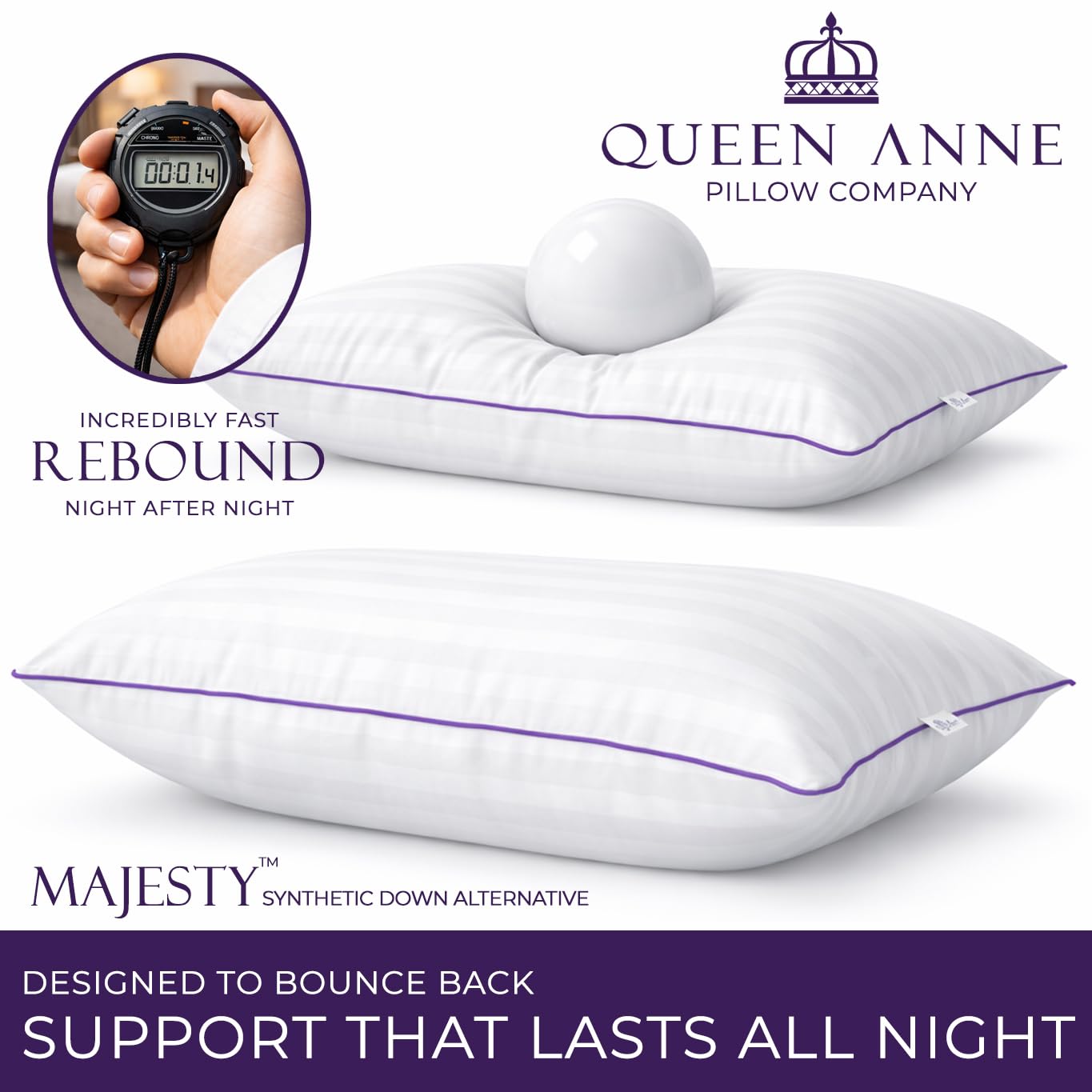 Queen Anne Hotel Pillows King Size Bed Pillows for Sleeping, Set of 2 – Adjustable Luxury Down Alternative for Side & Back Sleepers, Medium Support, Cooling, Hypoallergenic, Made in USA