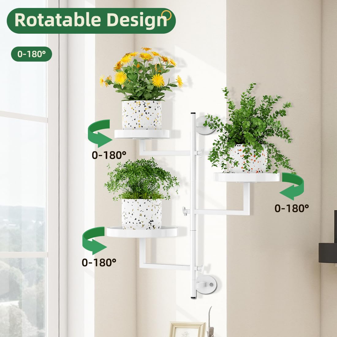 Gaoymsym Rotating Window Plant Shelves Plant Shelf Indoor Metal Plant Stand Rotating Window Shelf for Plants 3 Tier Plant Stand Wall Plant Holder Wall Planters