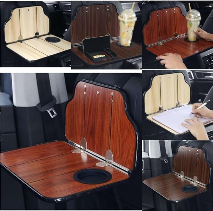 Folding Wood Car Back Seat Food Tray Table, Multi-Functional Car Seat desk for Eating, Working, Writing, Traveling(Natural)