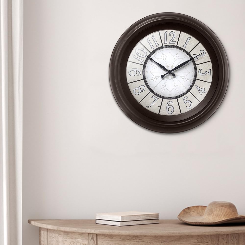 Presentime & Co. 18" Luminous Large Wall Clock, Oil Rubbed Bronze Finish, Night Light, Lighted Clock with Smart Sensor to Turn on/Off Lights. Wall Décor for Living Room, Dining Room, Kitchen.