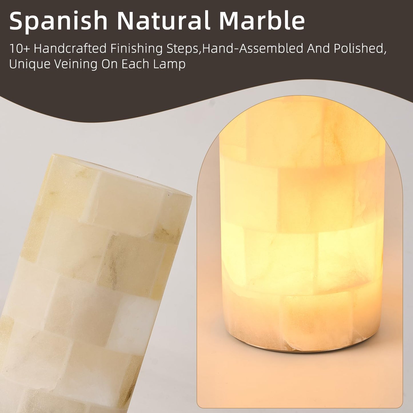 ylinksee Marble Touch Lamp, Rechargeable Alabaster Table Lamp, Cordless Night Light, Battery Operated Bedside Light for Nightstand, Living Room, Bedroom, Restaurant & Bar, 3-Way Dimmable LED, 2600mAH