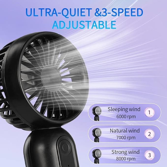Mini Portable Fan 2 Pack, Cute Handheld Fan Battery Operated Lightweight Small Personal Fan with 3 Speeds and USB Rechargeable Eyelash Fan for Stylish Girl Kids Women Men Office Outdoor Travel Camping