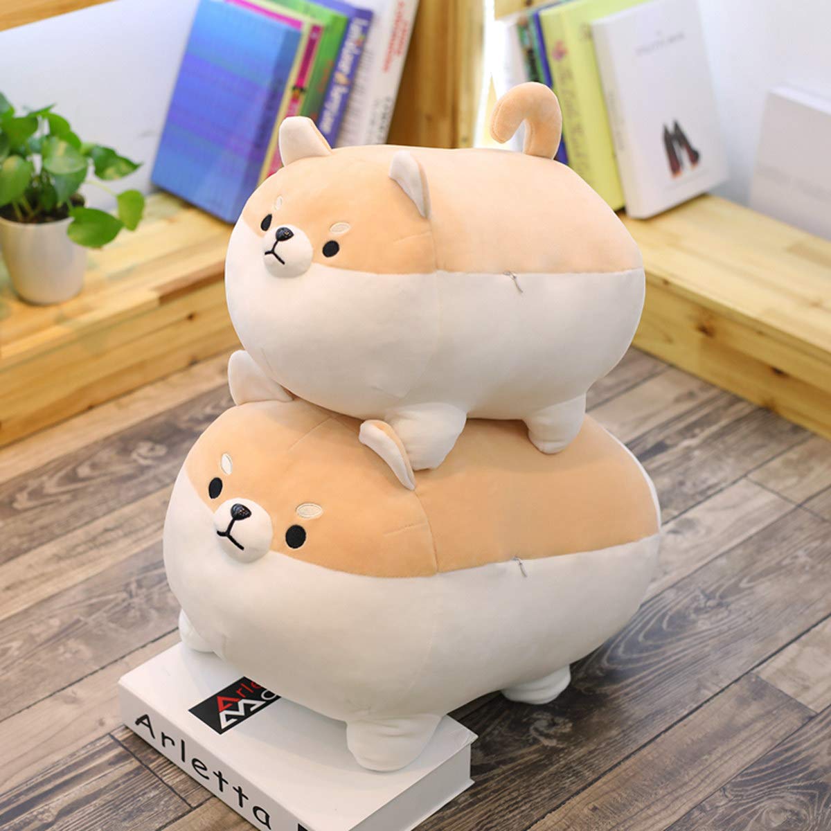 EHOTONG Shiba Inu Dog Plush Pillow, Corgi Stuffed Animal Plush Toy Hug Pillow Gifts for Girl Boy (Brown, 15.7in)