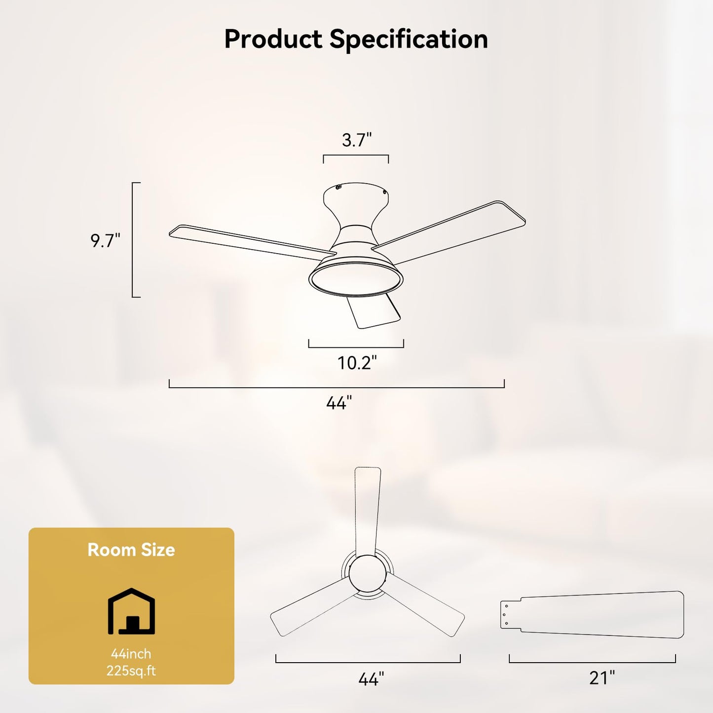 MDTlight 44 Inch Black Ceiling Fan with 3CCT Dimmable LED Lights | Quiet Reversible DC Motor, 6 Speed, Remote & APP Control | for Bedroom, Patio, Living Room, Indoor & Outdoor Use