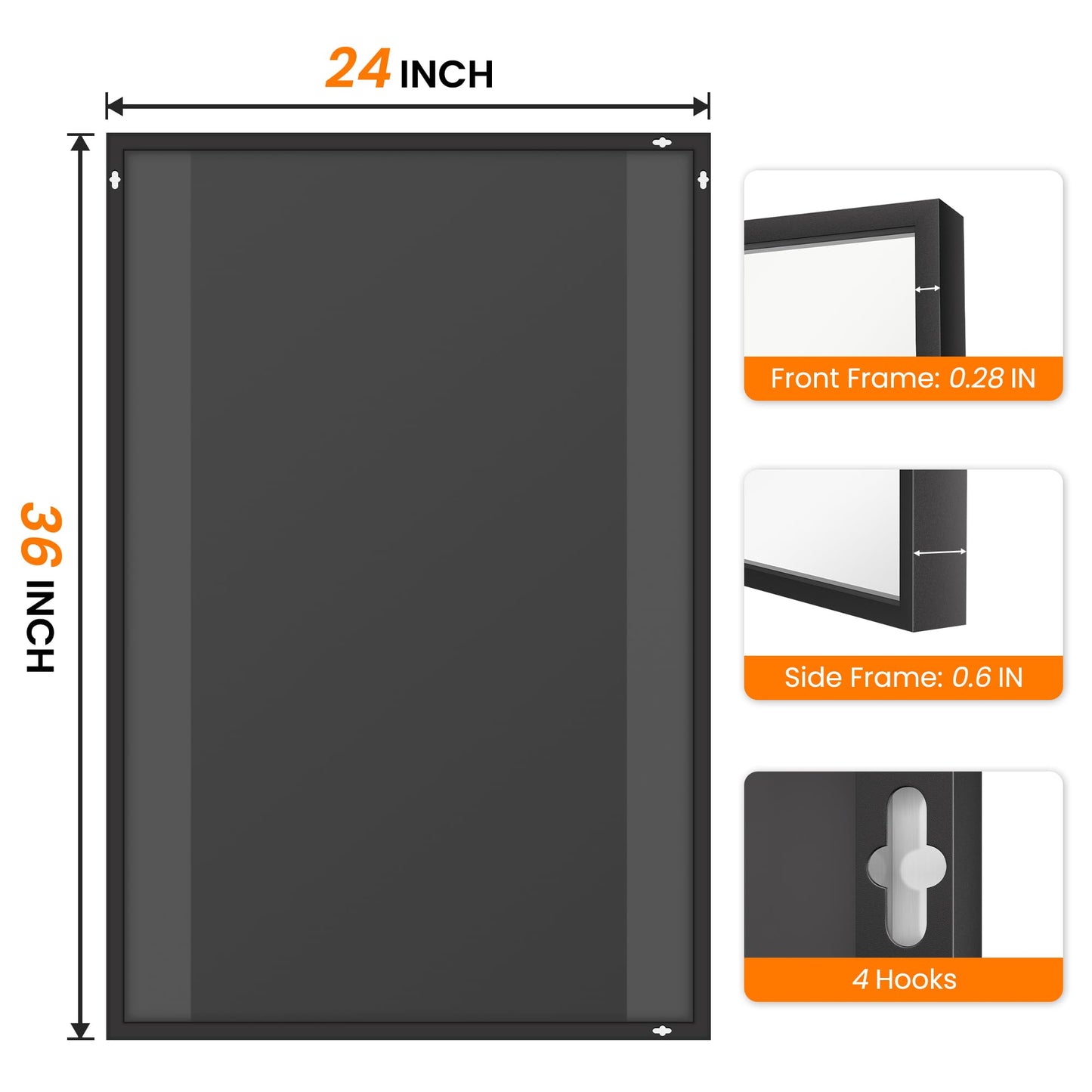 TRAHOME Bathroom Vanity Mirror for Wall, 2 Pack 36" x 24" Metal Framed Rectangular Bathroom Wall Mirror for Over Sink, HD Shatterproof Glass, Hangs Horizontally or Vertically(Black)