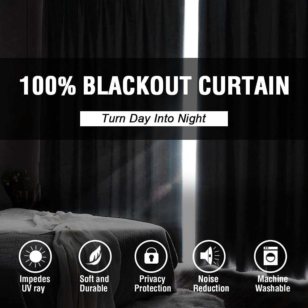 H.VERSAILTEX 100% Blackout Curtains for Bedroom Thermal Insulated Blackout Curtains 84 inch Length Full Light Blocking Curtains for Living Room with Black Liner 2 Panels Set, Greyish White