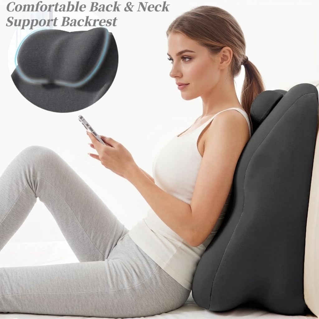Multi-Functional Pillow Ergonomic Wedge Backrest with Wide Applications, Memory Foam Cushion for Sleeping and Reading, Prone Pillow with Superior Neck & Shoulder Support (Dark Gray)