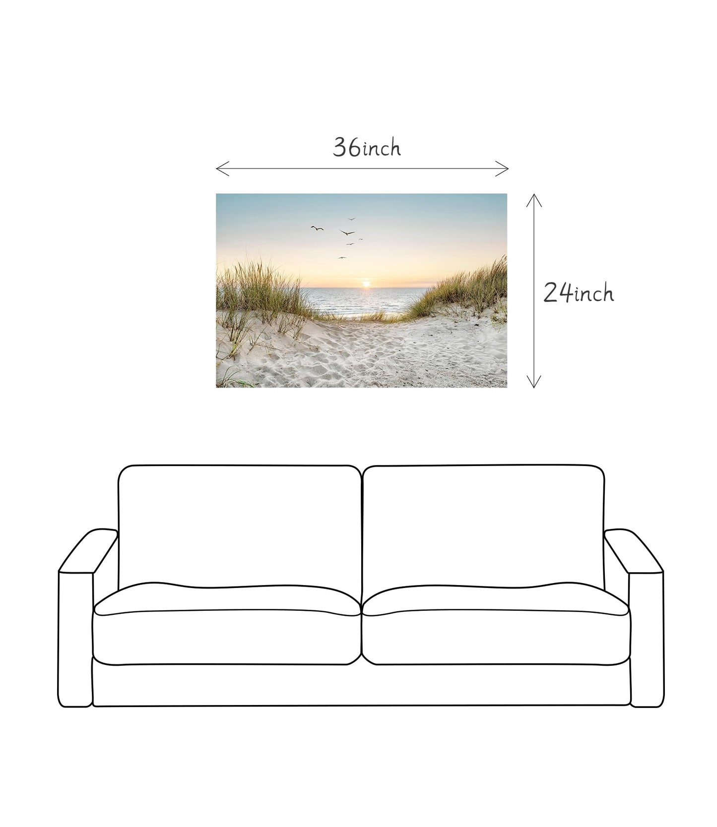 Coastal Wall Art Canvas Picture: Modern Beach Sunset Landscape Print Decor Horizontal Ocean Scene Sea Painting Seascape Seaside Seashore Artwork for Living Room Bedroom Home
