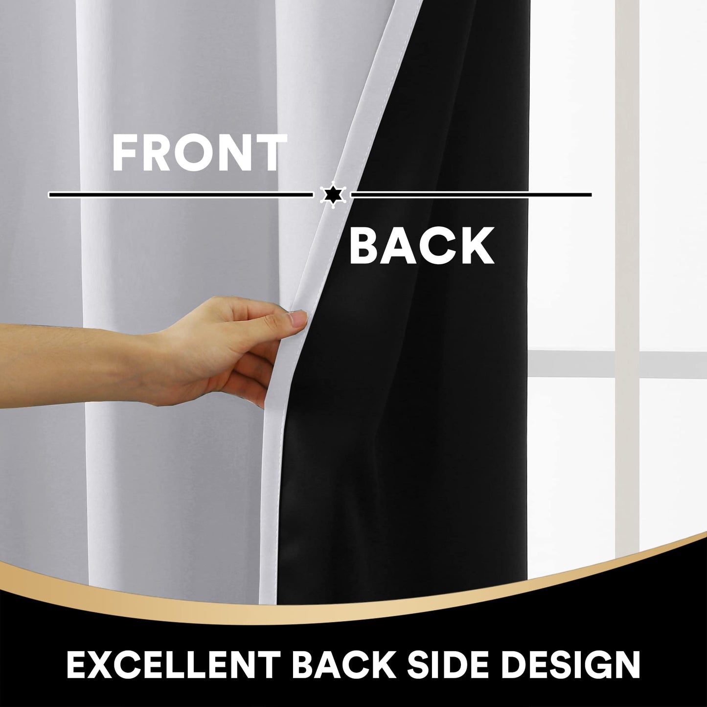 PrinceDeco 100% Blackout Curtains for Bedroom with Black Liner Noise Reducing Grommet Curtain Energy Saving Long Curtains for Patio Sliding Glass Door, Greyish White, 52 inches x 63 inches, 2 Panels