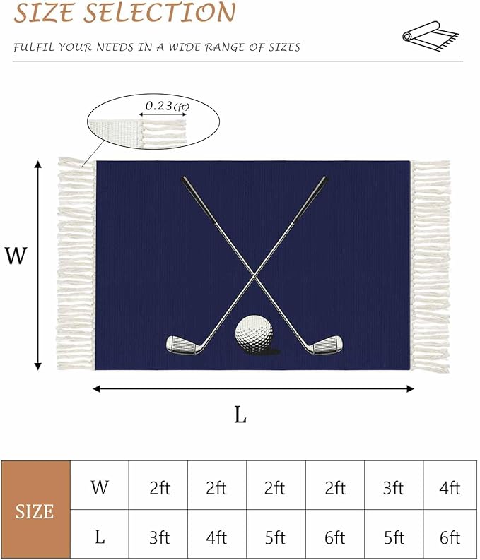 Navy Blue Large Runner Rug 4X6 Ft Living Room Area Rug, Washable Woven Sports Golf Ball Throw Carpet with Tassel, Non-Shedding Modern Minimalist Art Bedroom Office Carpets