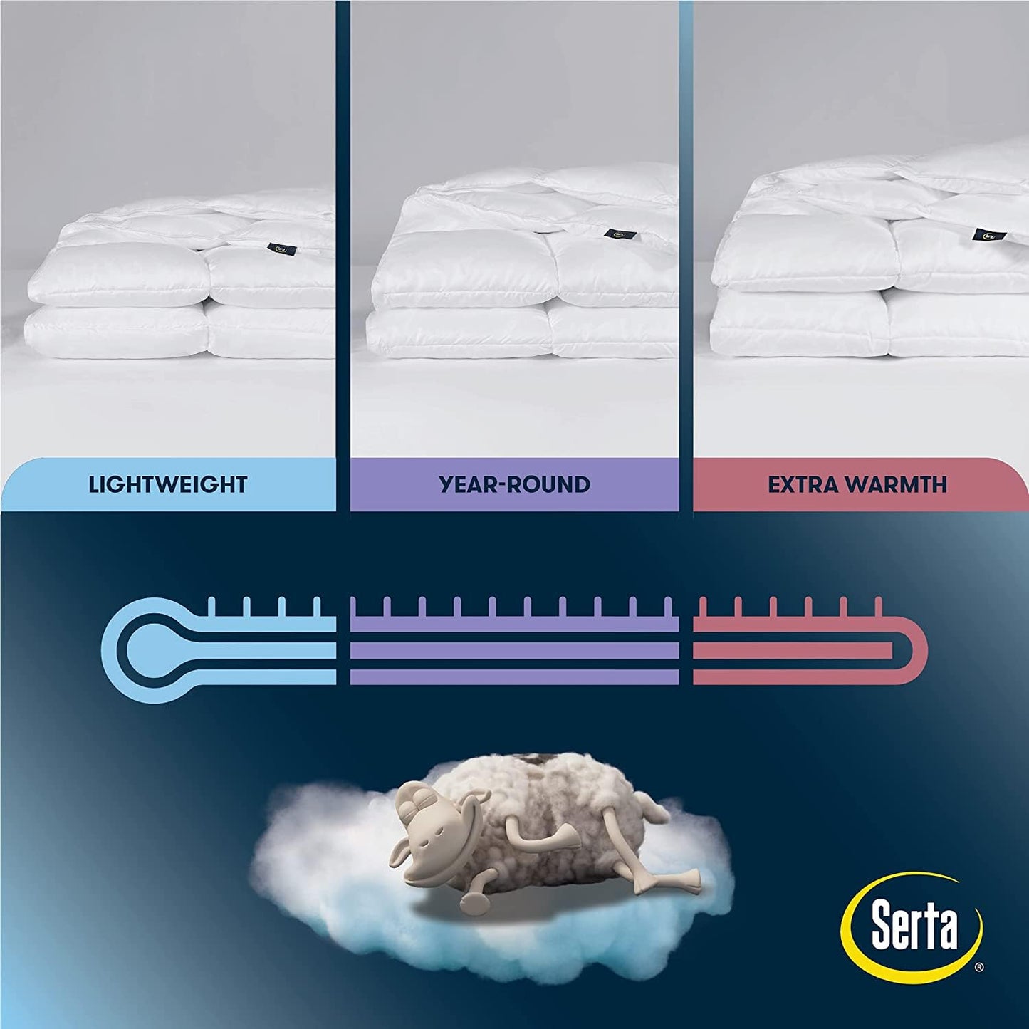 Serta Down Illusion Extra Warmth Hypoallergenic Down Alternative Comforter with Corner Loops, Twin/Twin XL, White