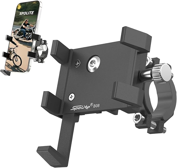 Aluminum Phone Holder for Bike–Universal Bike Cell Phone Holder Fits All Phones 4-7",Waterproof & Shockproof Motorcycle Phone Mount,360° Rotation Bicycle Phone Mount for E-Bike,Scooter,ATV