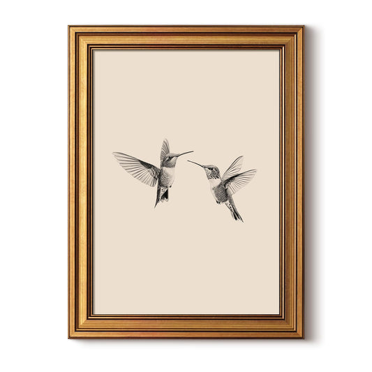 InSimSea Gold Framed Canvas Prints Wall Art, Vintage Birds Decor, Two Hummingbirds Sketch Paintings Farmhouse Wall Decor Aesthetic, Minimalist Pictures for Bedroom Living Room Shelf, 12x16inch